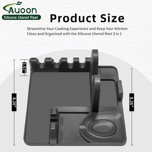 AUOON Silicone Utensil Rest and Pot Lid Holder, Heat-Resistant, BPA-Free, Dishwasher Safe for Kitchen Utensils