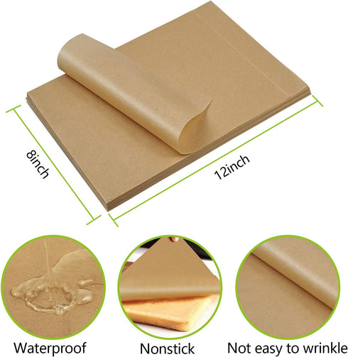 QYH 100 Pcs Parchment Paper Sheets for Baking, 8x12 Inches Unbleached Precut for Cookies, Frying, Air Fryer Cooking