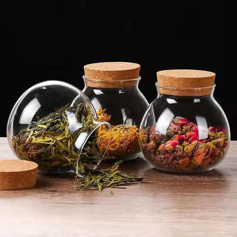 2PCS Airtight Spherical Glass Jar With Cork Lid - 17oz Candy Jar for Preserving and Storing Coffee, Spice, Beans,