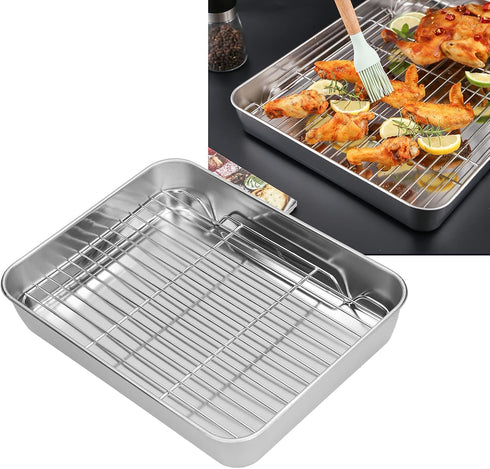 Nonstick Roasting Pan, Small Roasting Pan with Flat Rack, Professional Roast Pan Set
