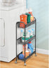 mDesign Steel Rolling Utility Cart with 3 Basket Shelves - Storage Organizer Trolley for Bathroom, Garage, Laundry Room