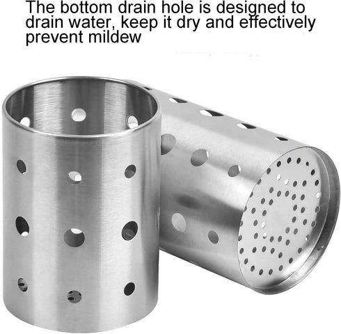Stainless Steel Kitchen Utensil Holder, Tableware Organizer with Bottom Drain Hole for Home Storage