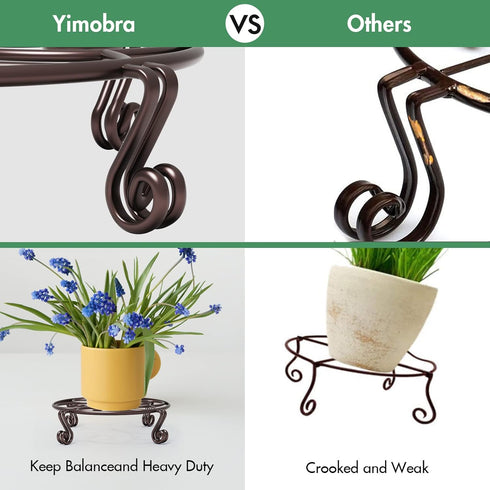 2 Pack Brown,10.2 Inches Yimobra Plant Stand for Flower Pot Heavy Duty Potted Holder Indoor Outdoor Metal Rustproof