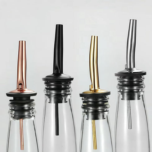 6 Pack with6 (6 Stainless Steel Classic Bottle Pourers,Black Adapters for Large Neck Bottles,Also for Olive Oil, Juice