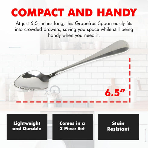 Chef Craft Select Serrated Grapefruit Spoon - 9 inch 2 piece set, Stainless Steel