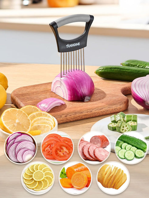 YUNHOME Stainless Steel Onion Slicer, Cutter for Slicing Onions, Tomatoes, Eggs, Fruits, and Vegetables