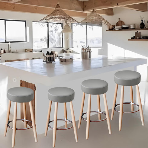 Set 4, 12-15 Inch FUANGUI Bar Stool Covers Round of Waterproof PU Seat Covers With Elastic Bands, Chair Covers Washable