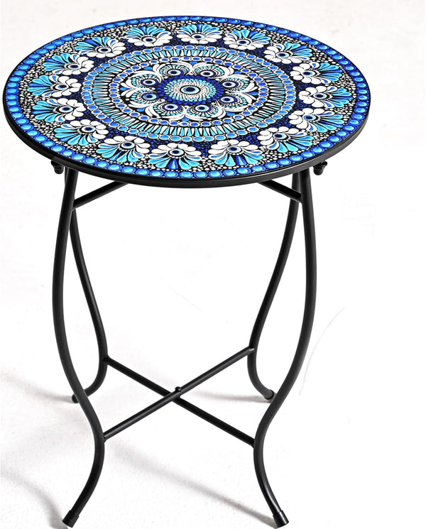 Aonagi Metal Outdoor Side Table,14" Diameter Round Plant Stand for Flower Pots Vase