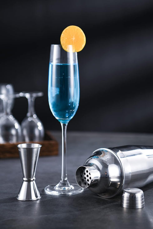 Professional Stainless Steel Cocktail Shaker Set 24oz with Double Measuring Jigger, Built-In Strainer, Bartender Kit.