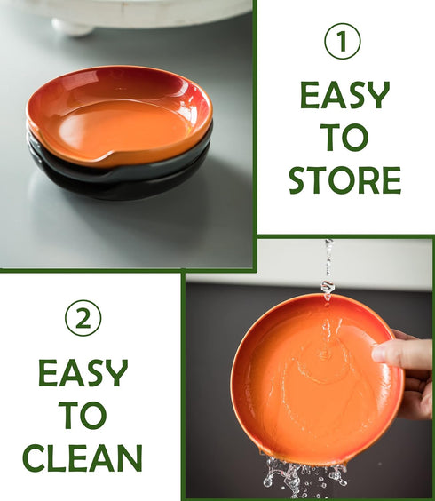 LYEOBOH 5 Inch Ceramic Spoon Rest for Stove Top, Kitchen Cooking Spoon Holder, Cute Gray Coffee Accessories