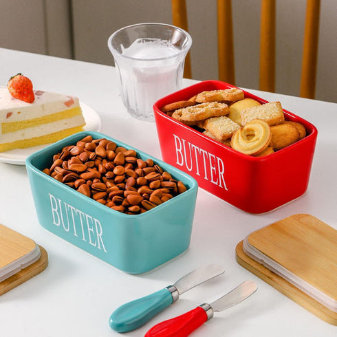Countertop, Hasense Butter Dish with Lid - Porcelain Butter Dish with Knife and Silicone Ring for Airtight Butter