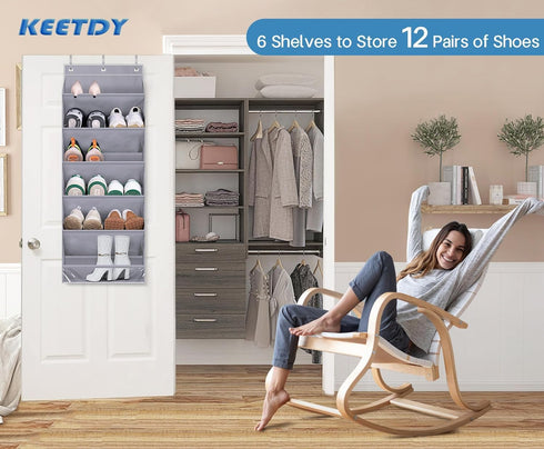 Closet KEETDY Over The Door Shoe Organizer Fit Big Shoes Large Shoe Rack for Door Hanging Shoe Organizer for Door