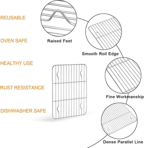 TeamFar Toaster Oven Pan with Rack Set, 10.5’’ x 8’’ Stainless Steel Baking Pans with Cooling Rack Set of 4