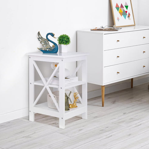 ZENY End Table, Sofa Side End Storage Shelf, Versatile X-Design Wooden Side Table, Living Room, Bedroom, Office