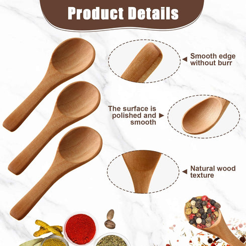 Boao 50 Pcs Small Wooden Spoons, 3.5'' L, Mini Natural Tiny Spoons for Jars, Sugar, Creamer, Honey, Kitchen Supplies