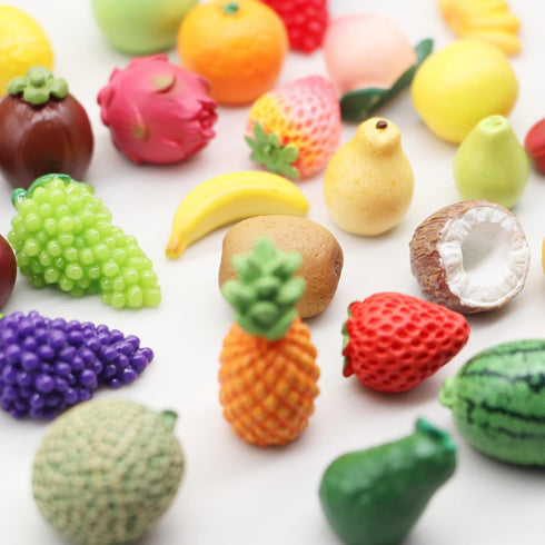 30 Fruits Mini Resin Figures PCS Pineapple Lemon Strawberry Peach Resin Little Small Figures Garden Play Kitchen Game