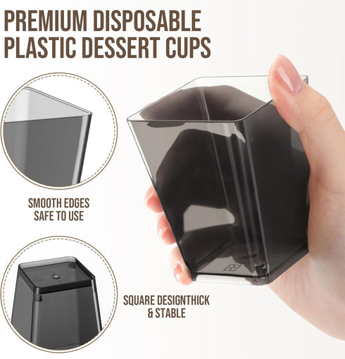 25 5 oz Mifoci Pcs Black Plastic Dessert Cups Appetizer Cups for Parties Mini Square Disposable Dessert Bowls Parfait