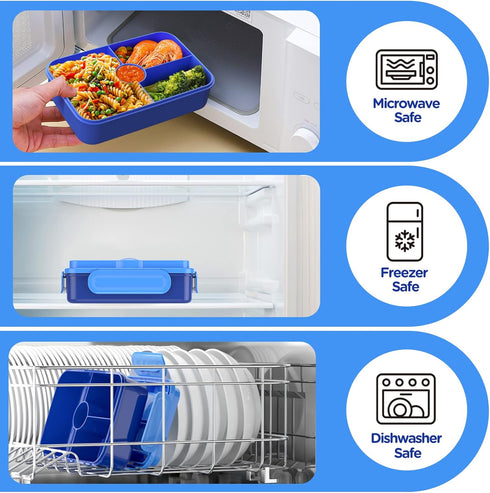 Jelife Kids Prints Bento Lunch Box, Leakproof 4 Compartments Toddler Lunchbox Containers with Tableware, Dinosaur