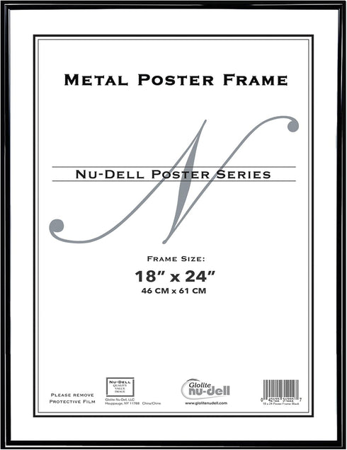 NuDell Metal Poster Frame, 18 x 24, Plastic Face, Black, 31222