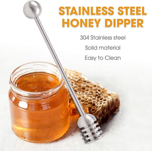 DUGATO Honey Dipper Set (2 Pack, 6.3") - 304 Stainless Steel Honeycomb Sticks for Honey Pot, Syrup Drizzler, Elegant