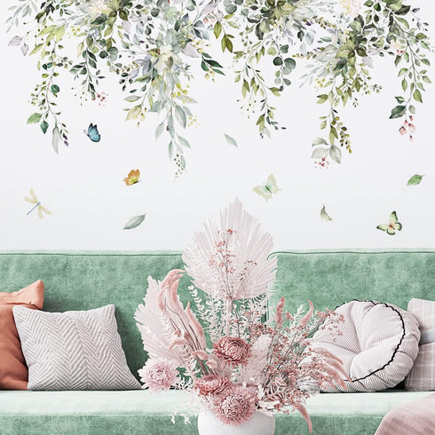 Hanging Vine Floral Window Clings - PVC Double-Sided Flower Leaf Anti-Collision Removable Decals for Home Party Shop