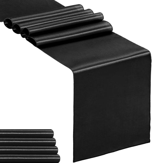 5-Pack Satin Table Runner Black, 12 x 108 inches Long, Table Runners for Wedding, Birthday Parties, Banquets