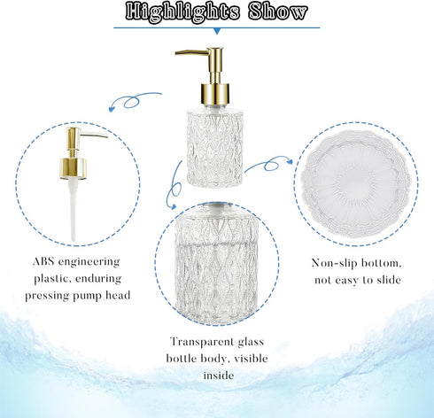 Easy to Clean Multipurpose Soap Dispenser, Glass Pump Dispenser Ideal for Bath and Bathroom (Gold)