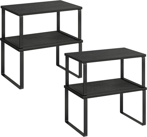 SONGMICS Set of 4 Cabinet Organizer Shelves, Stackable Kitchen Storage, Spice Rack in Ink Black and Ebony Black