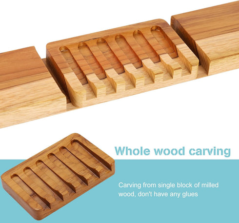 HTB Soap Dish with Slanted Waterfall Design, Teak Wood Bar Soap Holder for Shower, Bathroom, Kitchen