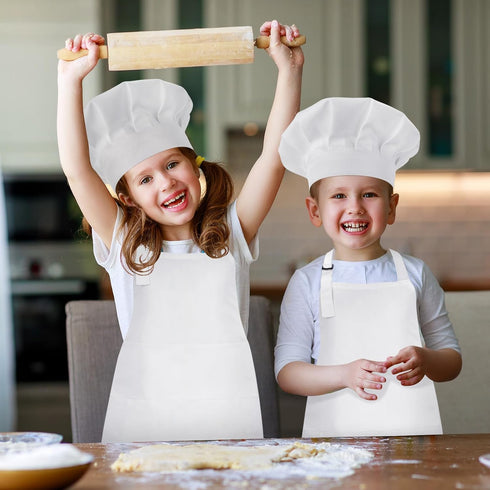 2 Pack Kids Chef Apron and Hat - Adjustable Kitchen Cooking Apron with Two Pockets for Boys and Girls