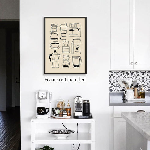 enttgo 16x24 inch Moka Pot Espresso Poster Black And White Coffee Canvas Wall Art Minimalist Painting Prints for Coffee