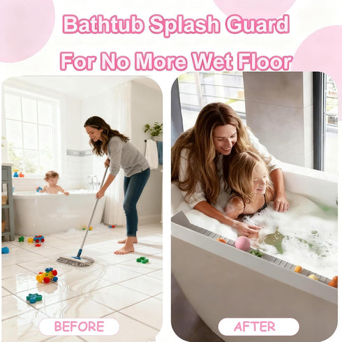 Longer Bath Tub Splash Guard for Kids,Silicone Bath Toy Holder for Bathtub,Prevent Water Spills in Bathroom,Fun-Filled