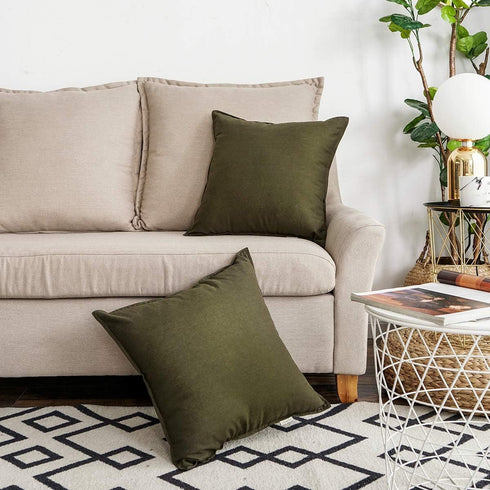 Jeanerlor 18"x18" Solid Cotton Linen Green Throw Pillow Case, 2 Packs, Decorative Pillowcase for Chair/Bed/Couch