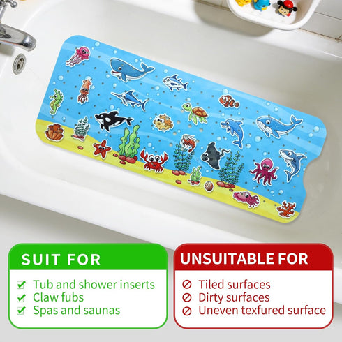 Tubozadi 40X16 Inch Bath Mat for Tub Non Slip Baby Kids Bathtub Mat Extra Long Anti Slip Toddler Shower Mat
