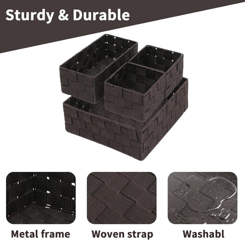 Drawer Organizer Bins, Set of 4 Woven Storage Stackable Box for Organizing Drawers, Shelves, Cabinets, and Dressers