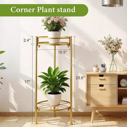 Decivems 2 Tier Metal Plant Stand, Sturdy Heavy Duty Adjustable Two Tier Flower Pot Holder for Indoor Outdoor, Small