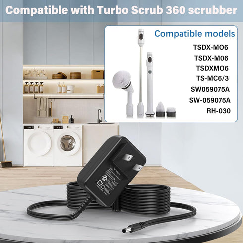Charger for Turbo Scrub Power Cord, Fit for Turbo Scrub 360 TS-MC63, Power Adapter for Tile Cleaning Machine