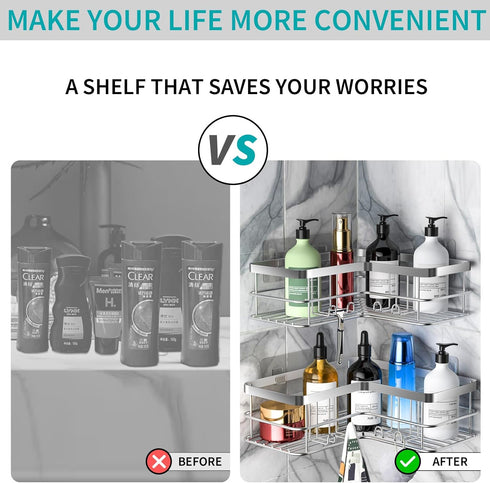 4-Pack Yazoni Corner Shower Caddy, Adhesive Shower Shelves with Soap Holder No Drilling, Rustproof Bathroom Shower
