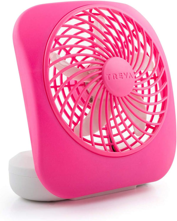 O2COOL Treva 5 Inch Battery Powered Fan, Portable Desk Fan with 2 Cooling Speeds, Compact Folding Design (Raspberry)