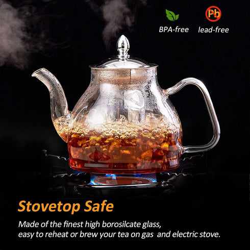 40oz Glass Teapot with Removable Stainless Steel Infuser for Blooming Tea & Loose Leaf Tea, Gift Box