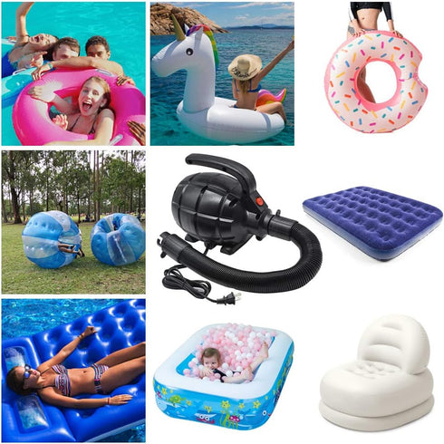 BOMPOW Electric Air Pump for Inflatables, AC (110V), 600W, 20L/min, Black, 4 Detachable Nozzles