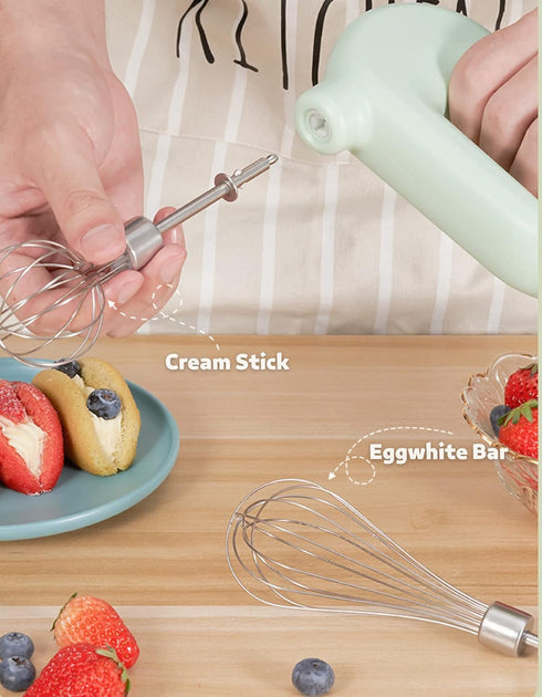 MINI Cordless Electric Hand Mixer, USB Rechargeable Handheld Egg Beater with 2 Whisks, 4 Speed Modes, Pink