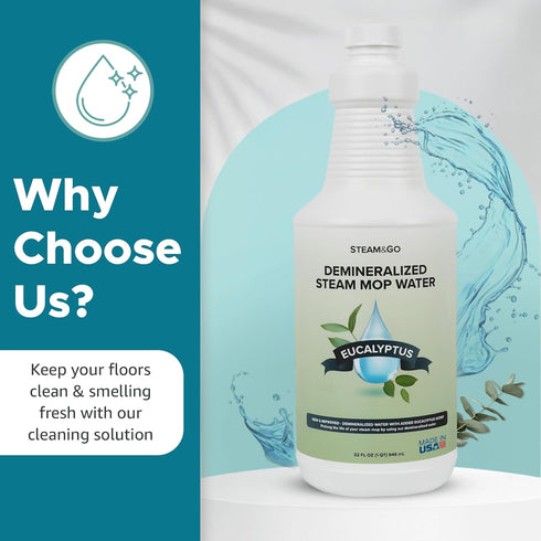 32 oz Steam & Go - Demineralized Water for Steam Cleaner, PVC-Free Floor Cleaner Liquid Compatible with Any Steam Mop