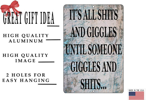 Rogue River Tactical Funny Sh%TS and Giggles Metal Tin Sign, 12x8 Inch Wall Decor