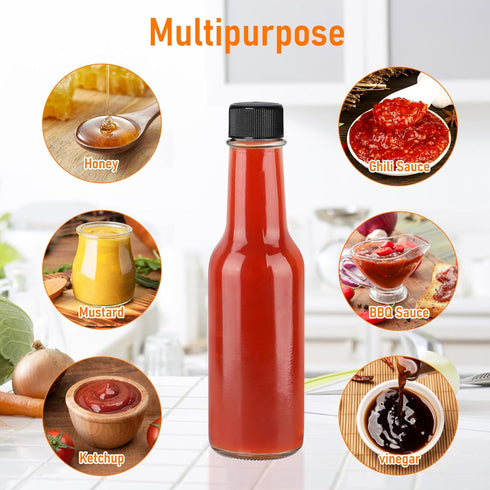 5 oz 6 Pack, Woozy Cap,150ml STARSIDE Hot Sauce Bottles Empty Pepper Sauce Bottle, Clear Glass Bottles with Leak Proof