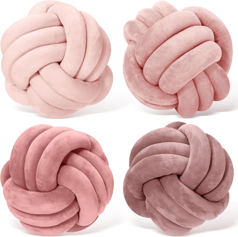 Yerliker 4 Pcs Knot Pillow Ball, 8.7 Inches Soft Home Decorative Round