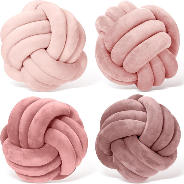 Yerliker 4 Pcs Knot Pillow Ball, 8.7 Inches Soft Home Decorative Round