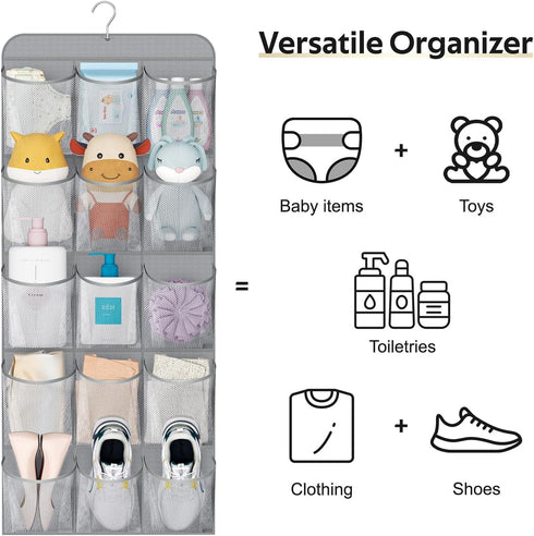 30 Closet MISSLO Large Pockets Dual Sided Hanging Shoe Organizer for with Rotating Hanger Hanging Shoe Shelves, Grey