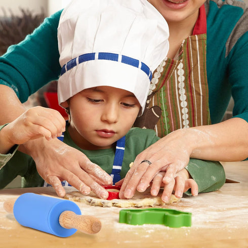 Mini Silicone Rolling Pin for Kids, Non-stick Surface Wood Handle, 2 Pack, 9 Inch