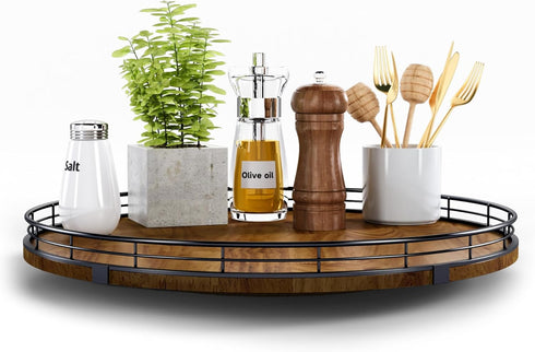 Farmhouse Oak 16" Lazy Susan Turntable Organizer for Cabinet, Round Wooden Storage for Dining Table, Pantry, Kitchen,